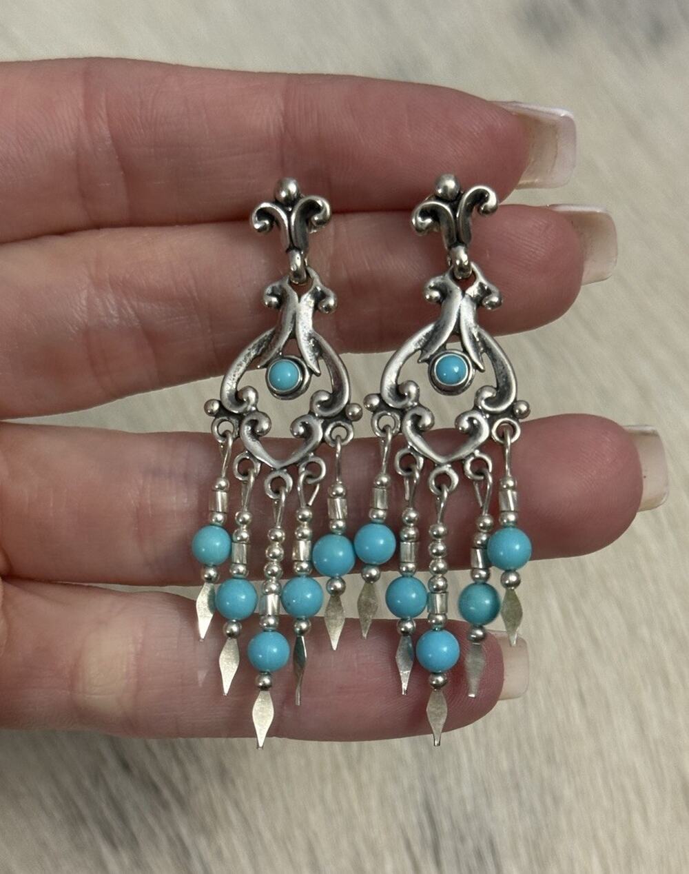 Carolyn Pollack Relios Sterling Silver Blue Turquoise Concho Dangle Earrings